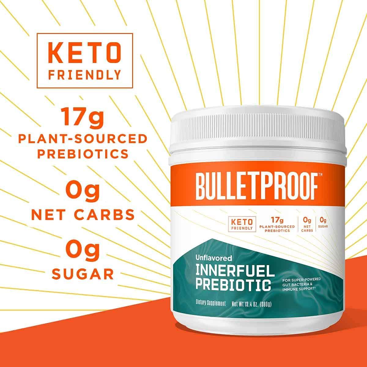 Bulletproof InnerFuel Prebiotic for Digestive Health and Immune Support, Plant-Based Dietary Fiber for Super-Powered Gut Bacteria, Unflavored, 13.4 Ounces