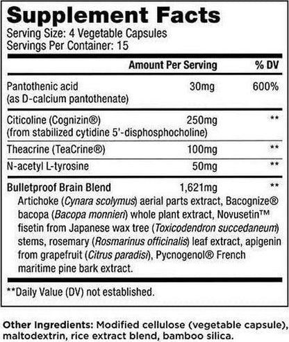 Bulletproof Smart Mode, Holistic Cognitive Nootropic Supplement, Powerful blend of 10 scientifically-studied ingredients for Brain Health, Memory, Attention, and Performance. Vegan Non-GMO (60 Capsules)