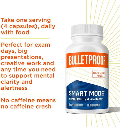 Bulletproof Smart Mode, Holistic Cognitive Nootropic Supplement, Powerful blend of 10 scientifically-studied ingredients for Brain Health, Memory, Attention, and Performance. Vegan Non-GMO (60 Capsules)