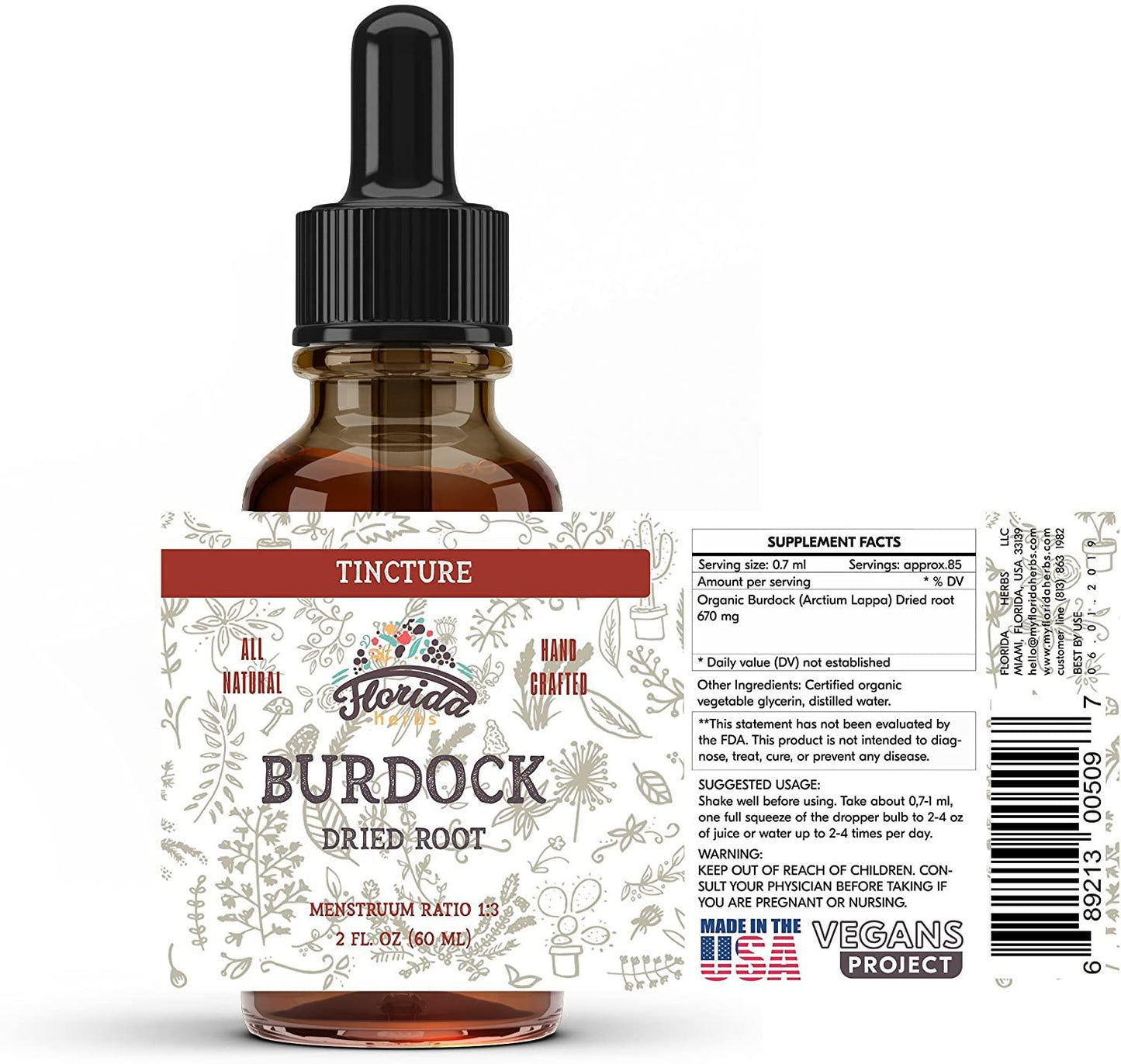 Burdock Tincture, Organic Burdock Extract Dried Root (Arctium Lappa) Burdock Drops, Non-GMO in Cold-Pressed Organic Vegetable Glycerin 2 oz, 670 mg