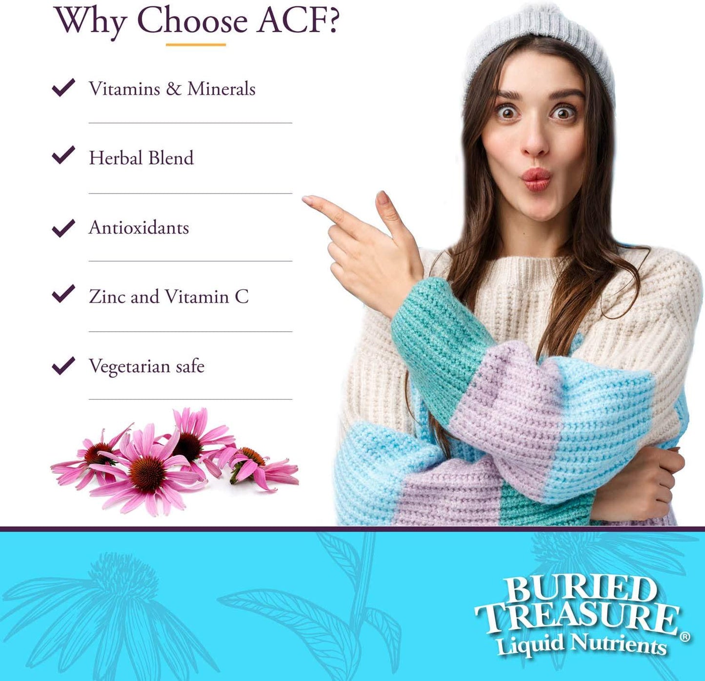 Buried Treasure ACF Advanced Immune Response with 1,000 mg Vitamin C, Elderberry, Echinacea and Herbal Blend for Daily Immune System Support Supplement, 16 oz. with Dose Cup