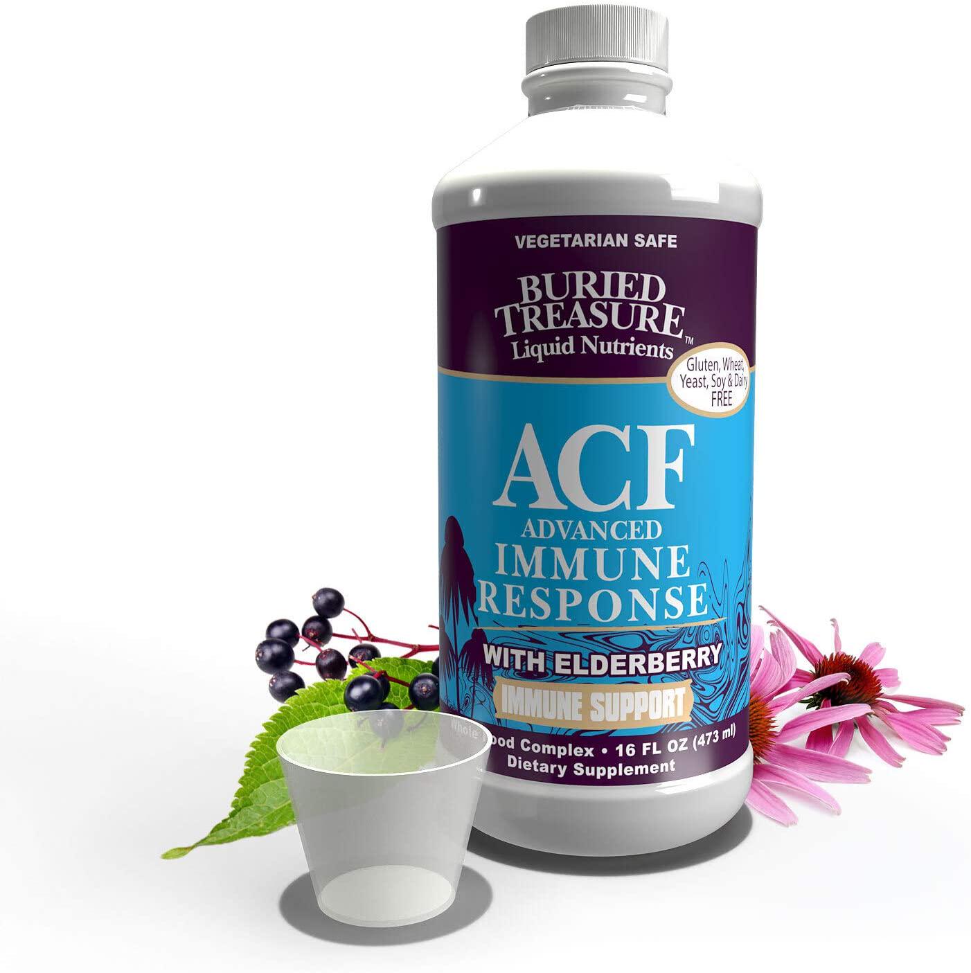 Buried Treasure ACF Advanced Immune Response with 1,000 mg Vitamin C, Elderberry, Echinacea and Herbal Blend for Daily Immune System Support Supplement, 16 oz. with Dose Cup