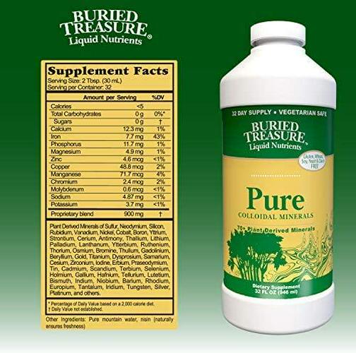Buried Treasure Pure Colloidal Minerals 70 Plus Plant Derived Minerals from Eden Era Natural Plant Based Nutritional Supplement Liquid Bio-Available for Fast Absorption and Assimilation. 32 oz
