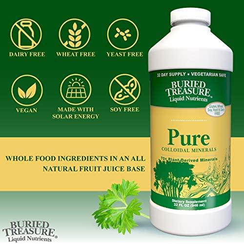 Buried Treasure Pure Colloidal Minerals 70 Plus Plant Derived Minerals from Eden Era Natural Plant Based Nutritional Supplement Liquid Bio-Available for Fast Absorption and Assimilation. 32 oz