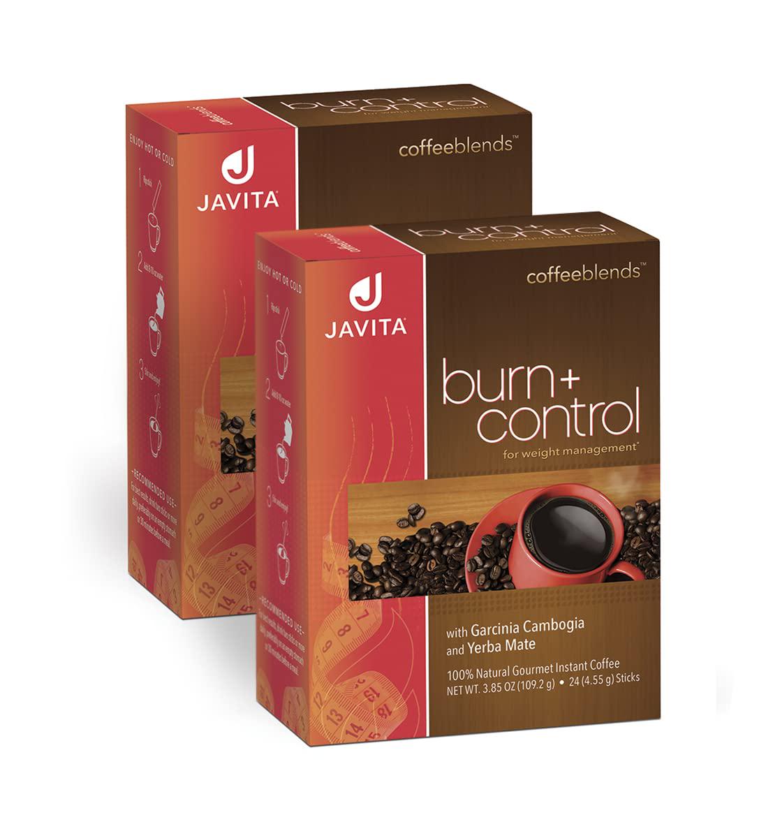 Burn + Control Coffee, Premium 100% South American Arabica, Robusta Blend Coffee, Weight Management Herbs, Garcinia Cambogia and Yerba Mate, Javita