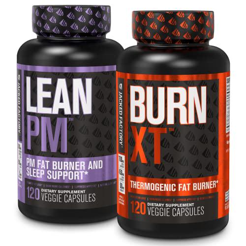 Burn XT Thermogenic Fat Burner and Lean PM Nighttime Weight Loss Supplement for Men and Women 120 Veggie Diet Pills