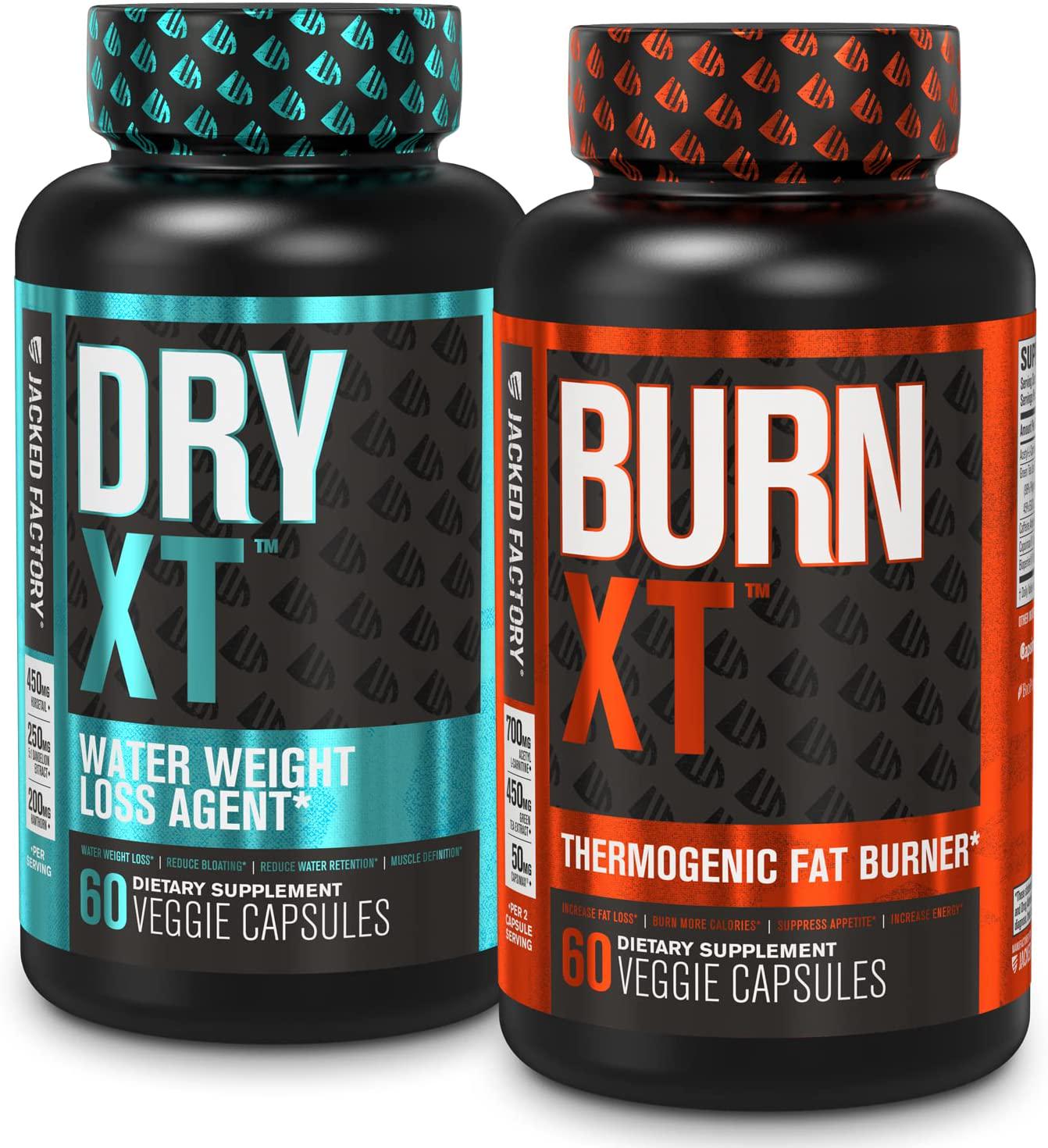 Burn-XT Thermogenic Fat Burner - Weight Loss Supplement and Appetite Suppressant - 60 Capsules and Dry-XT Water Weight Loss Diuretic Pills - Natural Supplement for Reducing Water Retention - 60 Capsules
