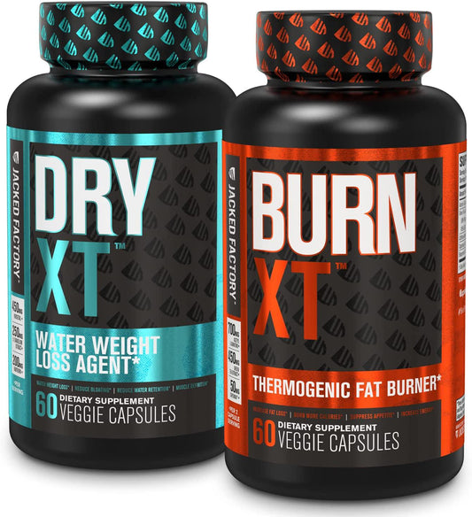Burn-XT Thermogenic Fat Burner - Weight Loss Supplement and Appetite Suppressant - 60 Capsules and Dry-XT Water Weight Loss Diuretic Pills - Natural Supplement for Reducing Water Retention - 60 Capsules
