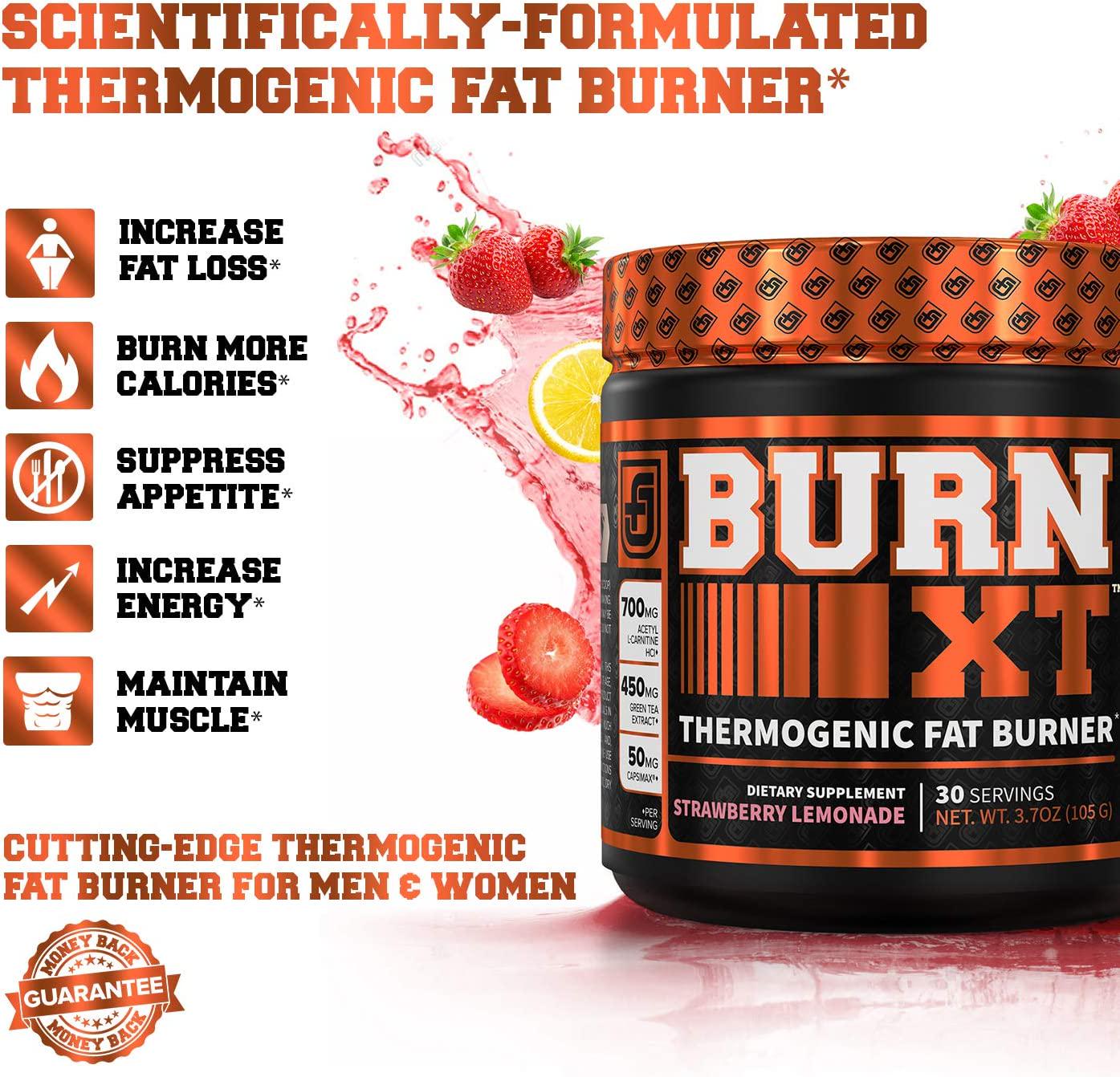 Burn-XT Thermogenic Fat Burner Powder - Weight Loss Supplement, Appetite Suppressant, Pre Workout Energy Booster - Acetyl L Carnitine, Green Tea Extract (EGCG), Capsimax - 30 Sv, Strawberry Lemonade