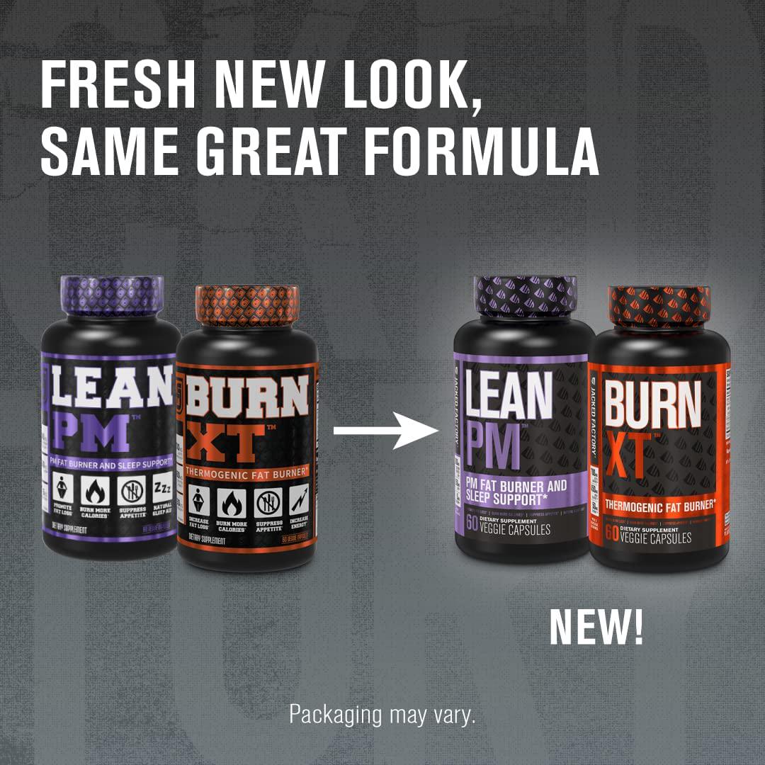 Burn XT Thermogenic Fat Burner and Lean PM Nighttime Weight Loss Supplement for Men and Women 60 Veggie Diet Pills
