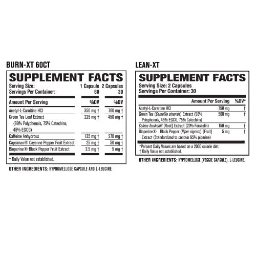 Burn XT Thermogenic Fat Burner and Lean XT Caffeine Free Weight Loss Supplement