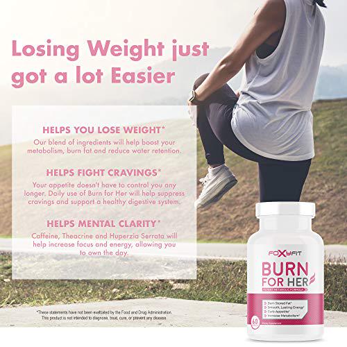 Burn for Her Weight Management Supplement for Women by Foxy Fit White Willow Bark, Theacrine, and Green Coffee Extract (60 Capsules)