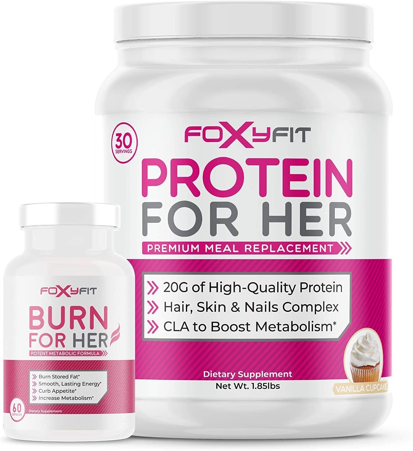 Burn for Her and Protein for Her (Vanilla Cupcake) by Foxy Fit Weight Loss and Muscle Building Bundle