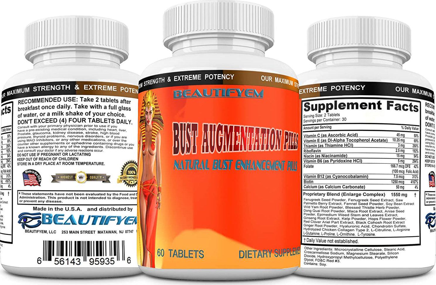 Bust Augmentation Pills Breast Enlargement, Breast Enhancer, Bust Enhancement Pills – Fuller, Firmer and Bigger Breasts and Toned Skin. 60 Tablets