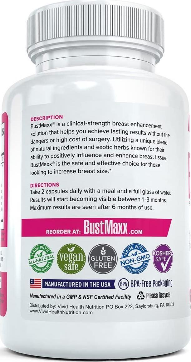 Bustmaxx - All Natural Breast Enhancement and Enlargement Pills (2 Bottles) | Bust Amplification Supplement with Saw Palmetto, Fenugreek and Dong Quai, 120 Count