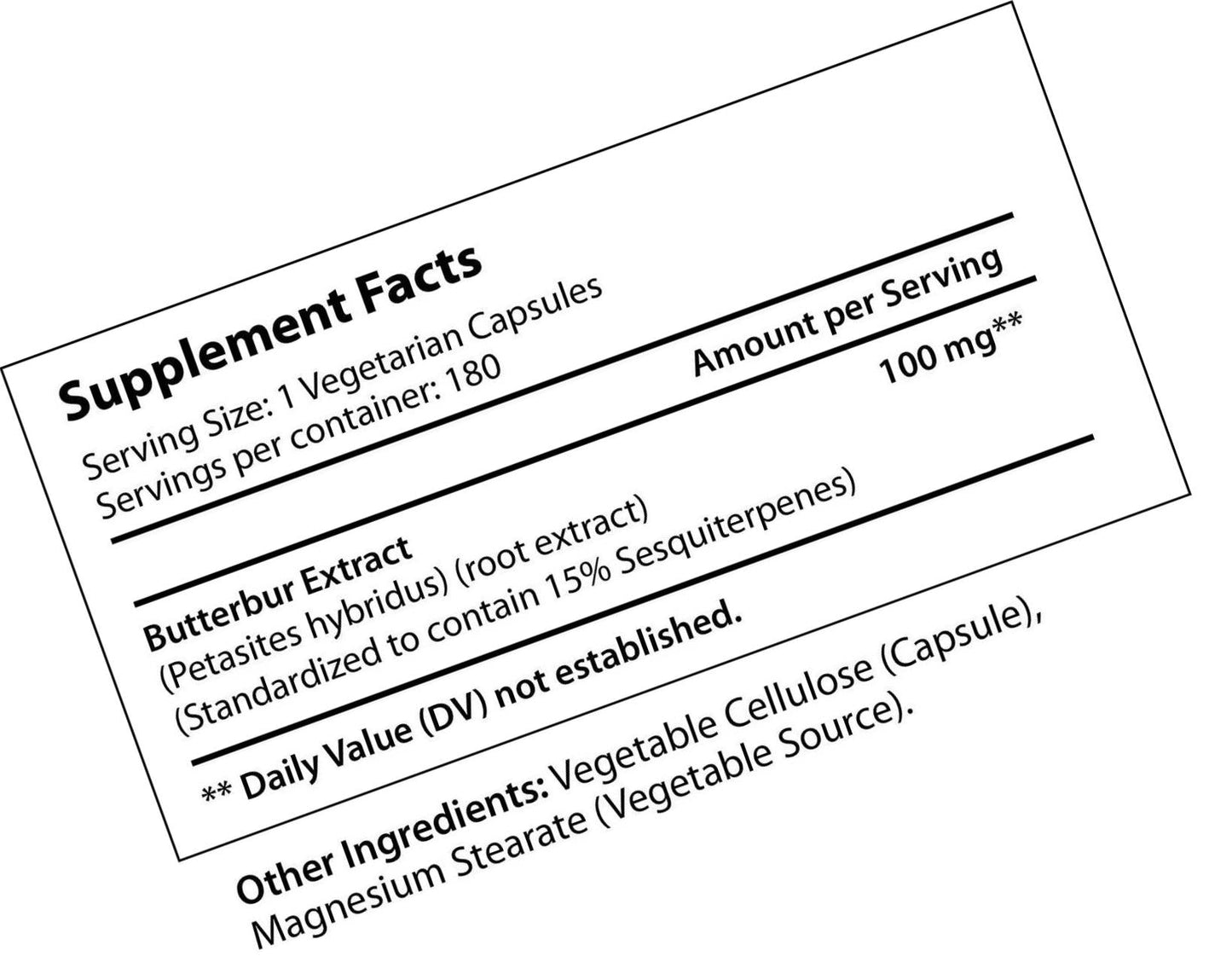 Butterbur Extract 100mg 180 Vegetarian Capsules | Made in USA | Natural Headache Supplement | Migraine and Allergy Relief | Supports Healthy Bladder and Inflammation | 100 mg Pure Powder Pill Formula
