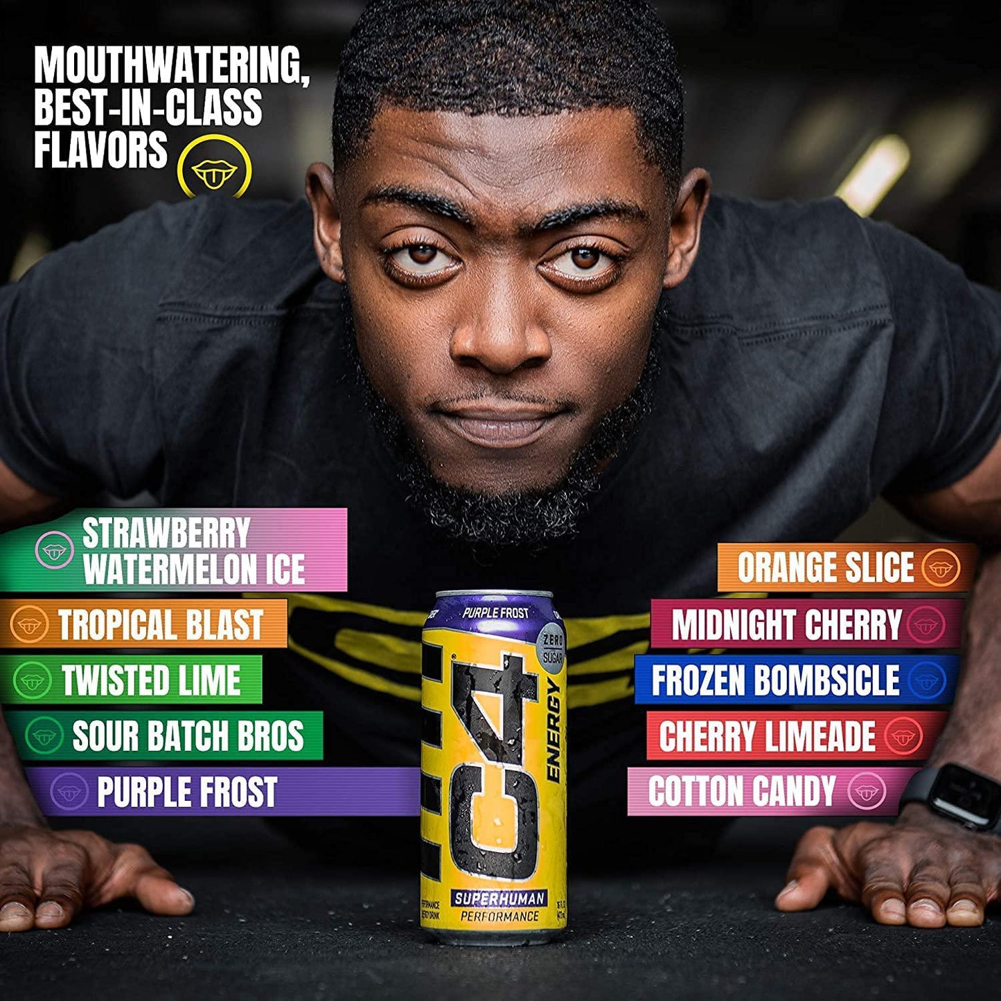 C4 Energy Drink 12oz (Pack of 12) - Strawberry Watermelon Ice - Sugar Free Pre Workout Performance Drink with No Artificial Colors or Dyes