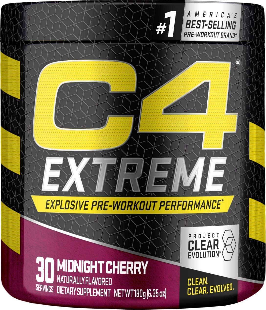 C4 Extreme Pre Workout Powder Midnight Cherry | Preworkout Energy Supplement for Men and Women | 200mg Caffeine + Beta Alanine + Creatine | 30 Servings