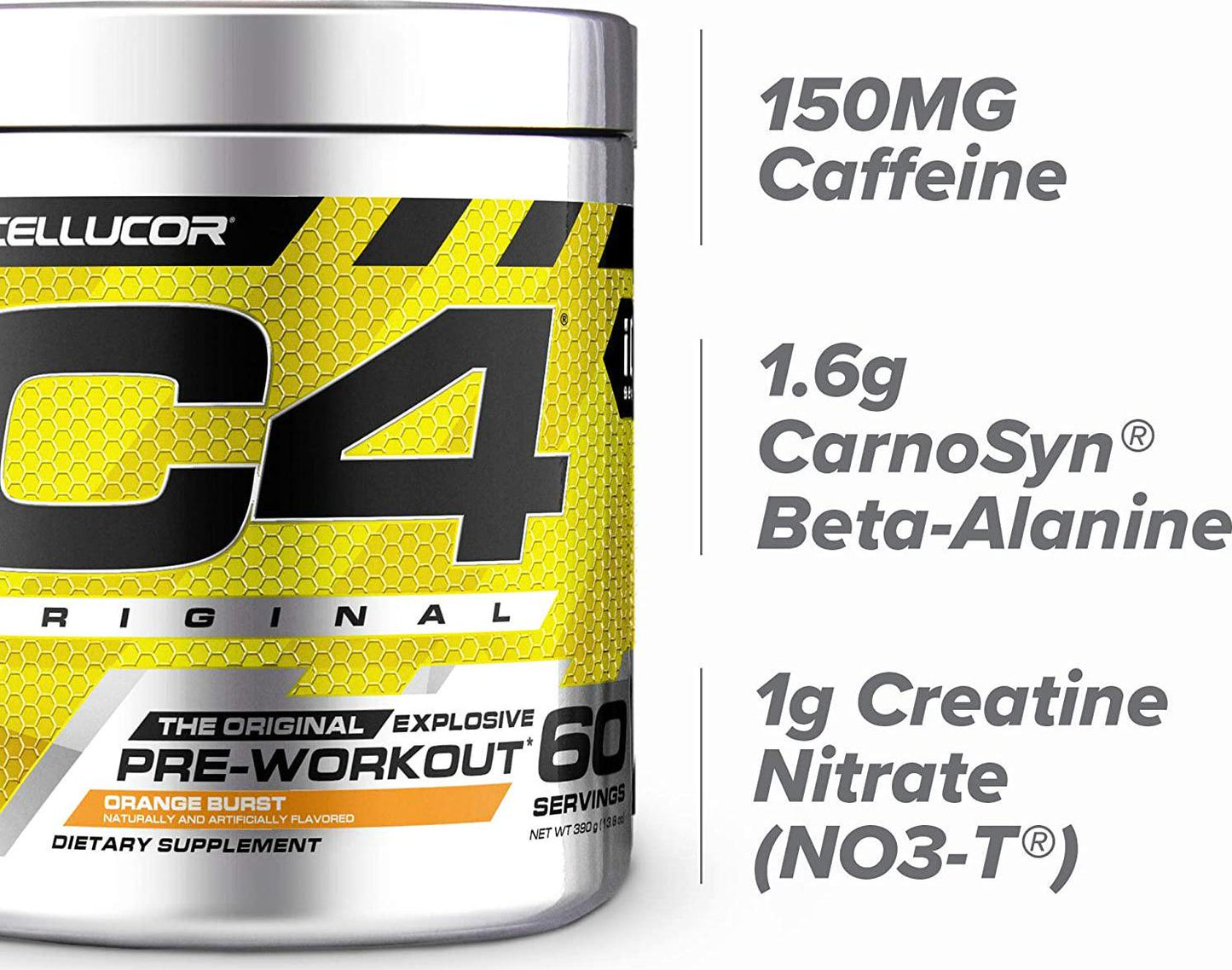 C4 Original Pre Workout Powder Orange BurstÂ | Vitamin C for Immune Support | Sugar Free Preworkout Energy for Men and Women | 150mg Caffeine + Beta Alanine + Creatine | 60 Servings