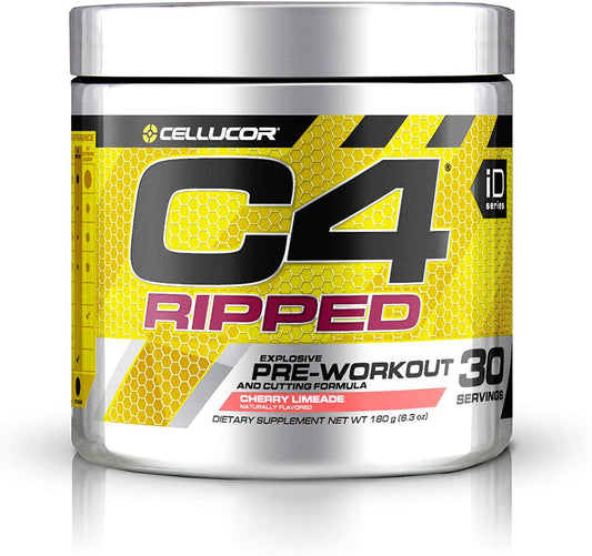 C4 Ripped Pre Workout Powder Cherry Limeade | Creatine Free + Sugar Free Preworkout Energy Supplement for Men and Women | 150mg Caffeine + Beta Alanine + Weight Loss | 30 Servings
