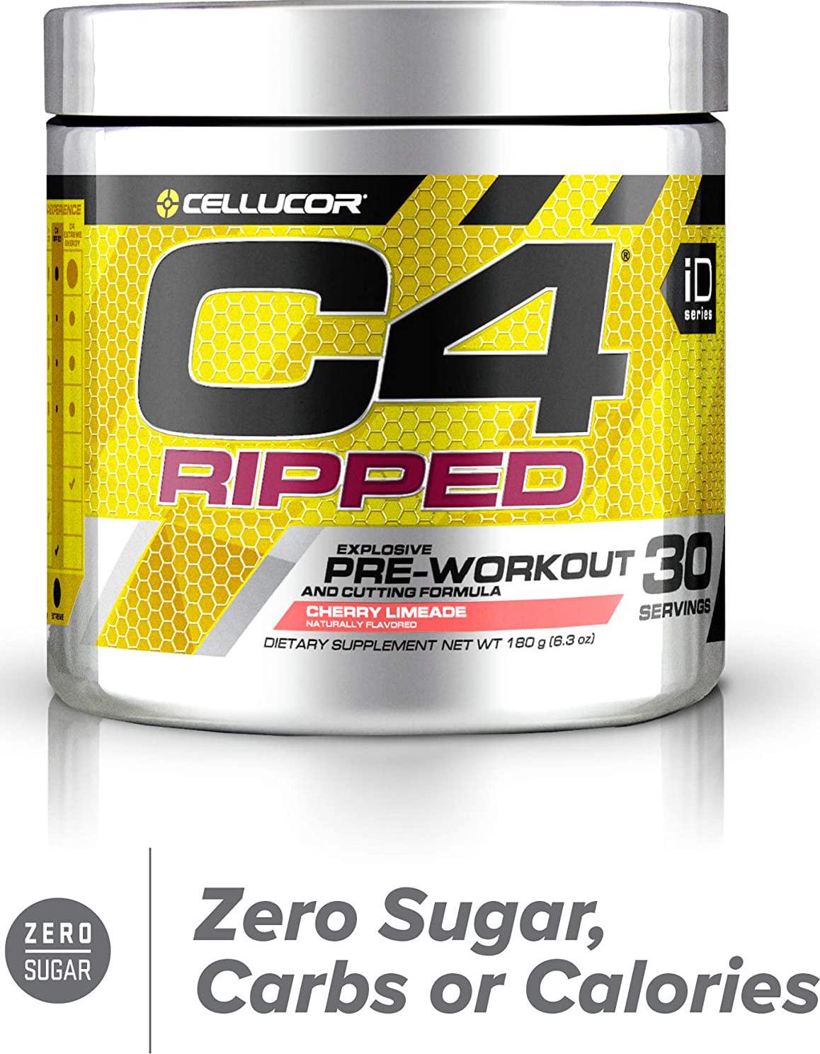 C4 Ripped Pre Workout Powder Cherry Limeade | Creatine Free + Sugar Free Preworkout Energy Supplement for Men and Women | 150mg Caffeine + Beta Alanine + Weight Loss | 30 Servings
