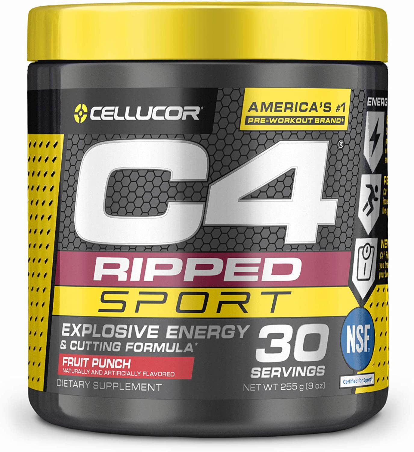 C4 Ripped Sport Pre Workout Powder Fruit Punch | NSF Certified for Sport + Sugar Free Preworkout Energy Supplement for Men and Women | 135mg Caffeine + Weight Loss | 30 Servings