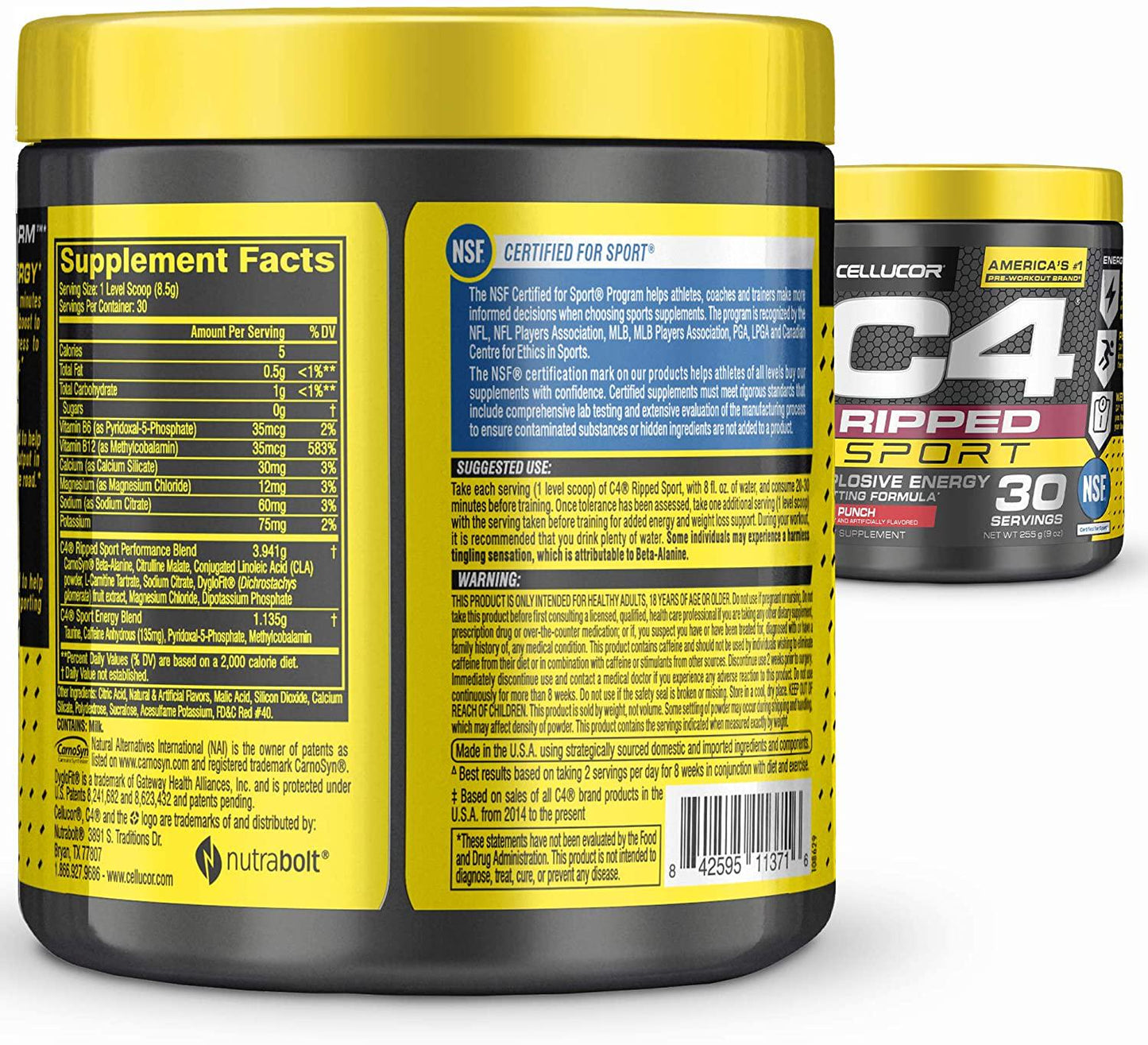 C4 Ripped Sport Pre Workout Powder Fruit Punch | NSF Certified for Sport + Sugar Free Preworkout Energy Supplement for Men and Women | 135mg Caffeine + Weight Loss | 30 Servings