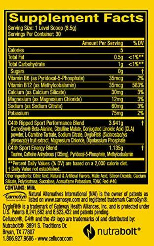 C4 Ripped Sport Pre Workout Powder Fruit Punch | NSF Certified for Sport + Sugar Free Preworkout Energy Supplement for Men and Women | 135mg Caffeine + Weight Loss | 30 Servings