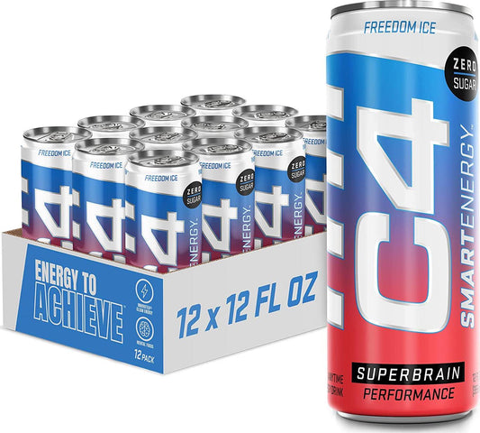 C4 Smart Energy Drink - Sugar Free Performance Fuel and Nootropic Brain Booster, Coffee Substitute or Alternative | Freedom Ice 12 Oz - 12 Pack
