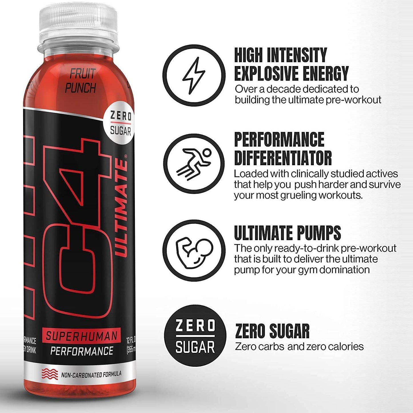 C4 Ultimate Non-Carbonated Zero Sugar Energy Drink, Pre Workout Drink + Beta Alanine, 12 Fl Oz (Pack of 12)