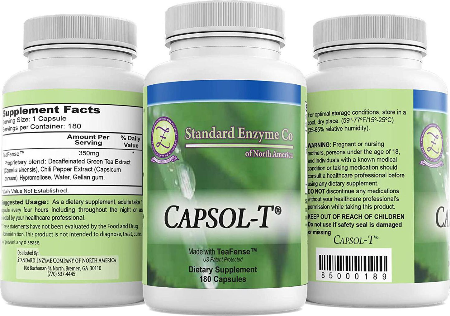 CAPSOL-T - Food Based Supplement - Made with Decaffeinated Green Tea and Red Chili Pepper Extracts (180 Capsules)