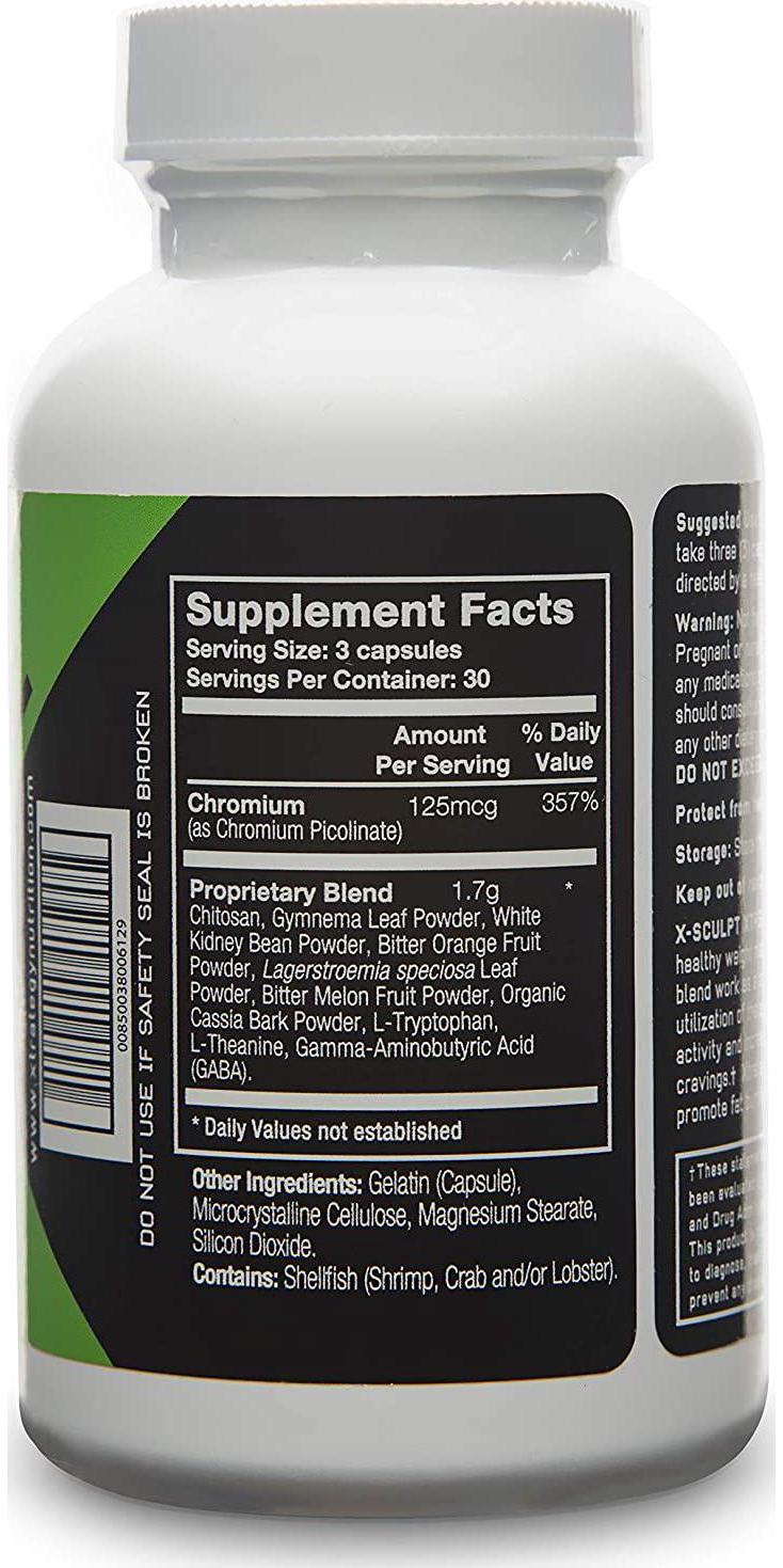 CARB Blocker X-Sculpt Xtreme XTRATEGY Nutrition Natural Blend Chromium, CHITOSAN, GYMNEMA Leaf Powder, White Kidney Beans Powder, Biter Orange Fruit Powder, and More.