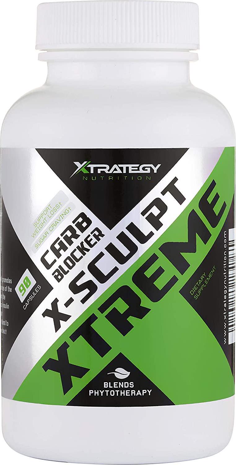 CARB Blocker X-Sculpt Xtreme XTRATEGY Nutrition Natural Blend Chromium, CHITOSAN, GYMNEMA Leaf Powder, White Kidney Beans Powder, Biter Orange Fruit Powder, and More.
