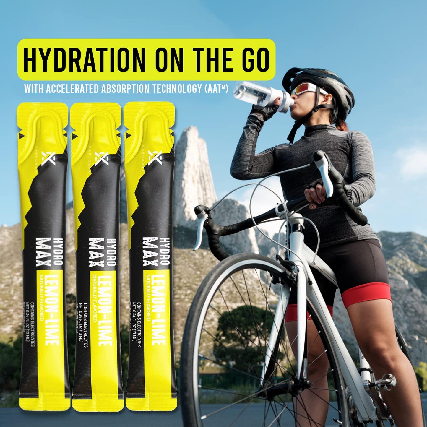 CARDOMAX Hydro Max Liquid Hydration Supplement with Electrolytes, Liquid Water Flavoring Mix, Zero Calories, Sugar-Free, Keto-Friendly - 15 Single Serve Drink Mix Packet Sticks - Lemon Lime Flavor
