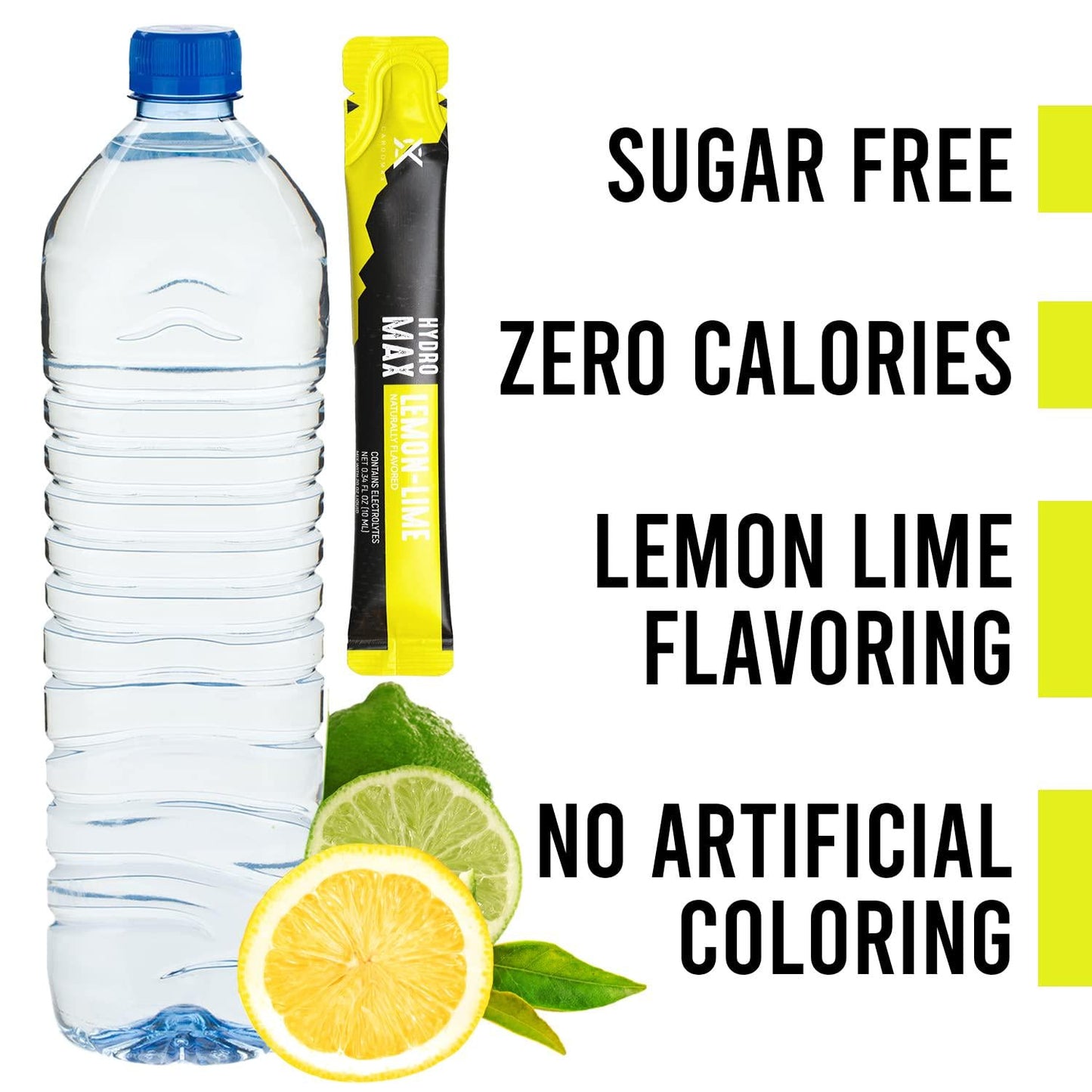 CARDOMAX Hydro Max Liquid Hydration Supplement with Electrolytes, Liquid Water Flavoring Mix, Zero Calories, Sugar-Free, Keto-Friendly - 15 Single Serve Drink Mix Packet Sticks - Lemon Lime Flavor