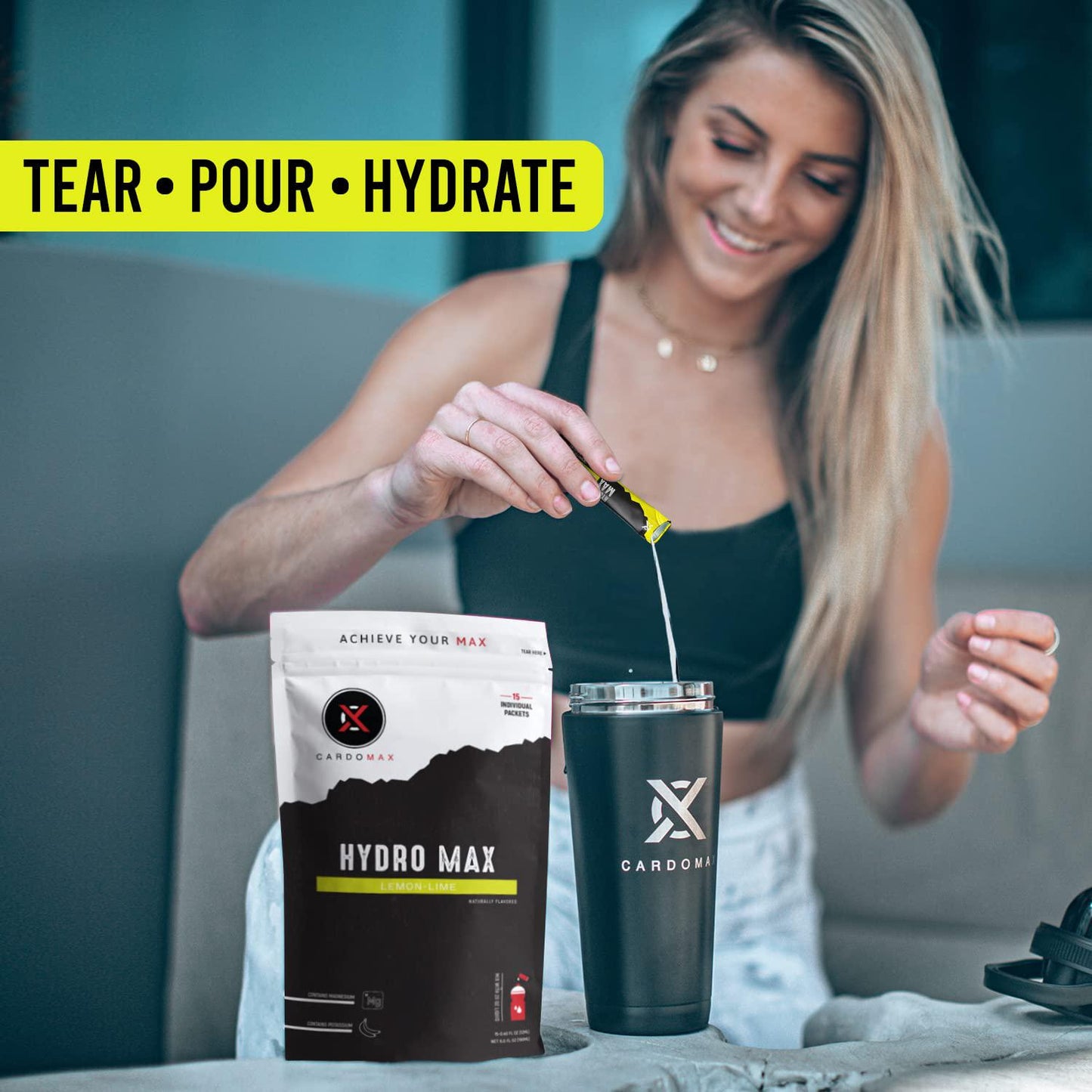 CARDOMAX Hydro Max Liquid Hydration Supplement with Electrolytes, Liquid Water Flavoring Mix, Zero Calories, Sugar-Free, Keto-Friendly - 15 Single Serve Drink Mix Packet Sticks - Lemon Lime Flavor