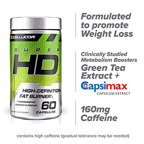 CELLUCOR SuperHD Thermogenic for Men and Women - Body Support, Improve Focus, Increase Energy - Premium Acetyl L-Carnitine, Green Tea Extract, Capsimax Cayenne Pepper, and More - 60 Diet Pills