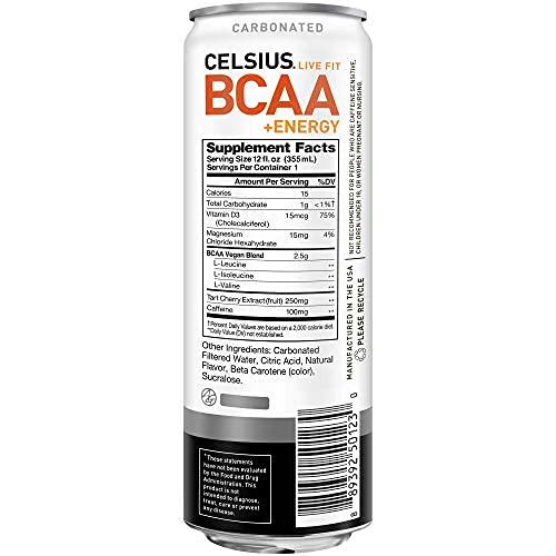 CELSIUS BCAA +Energy Sparkling Post-Workout Recovery and Hydration Drink, Slim Can, Blood Orange Lemonade, 2 Packs of 12 Cans