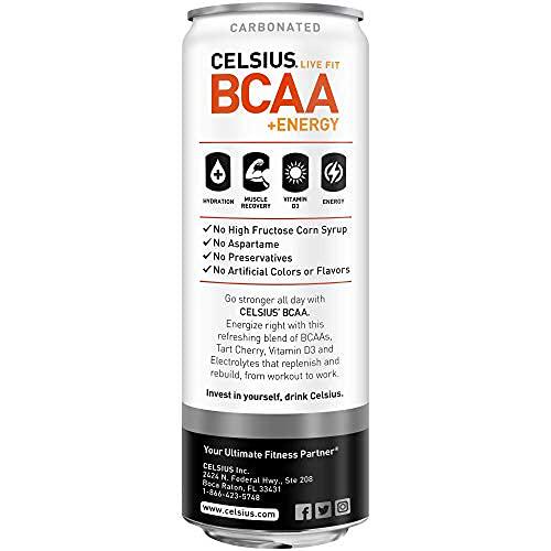 CELSIUS BCAA +Energy Sparkling Post-Workout Recovery and Hydration Drink, Slim Can, Blood Orange Lemonade, 2 Packs of 12 Cans