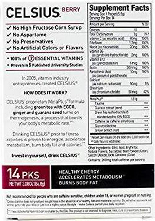 CELSIUS Berry On-the-Go Powder Stick Packs, Pack of 14