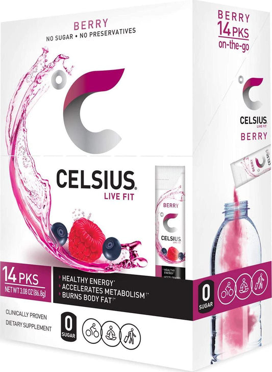 CELSIUS Berry On-the-Go Powder Stick Packs, Pack of 14