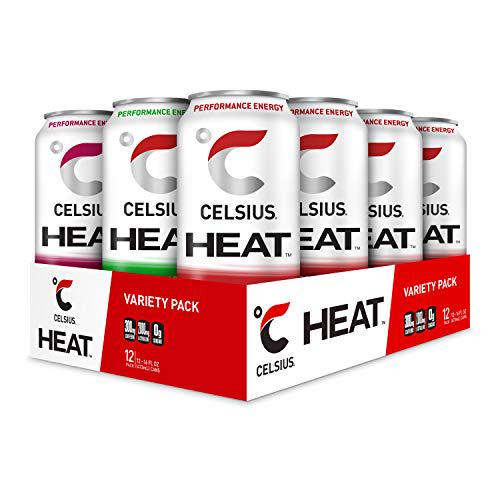 CELSIUS HEAT Performance Energy Drink 3-Flavor Variety Pack #3, ZERO Sugar, 16oz. Can, 12 Pack