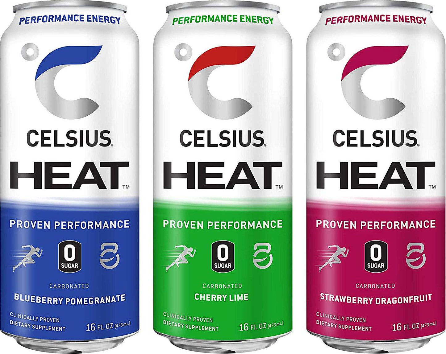 CELSIUS HEAT Performance Energy Drink 3-Flavor Variety Pack #1, ZERO Sugar, 16oz. Can, 12 Pack