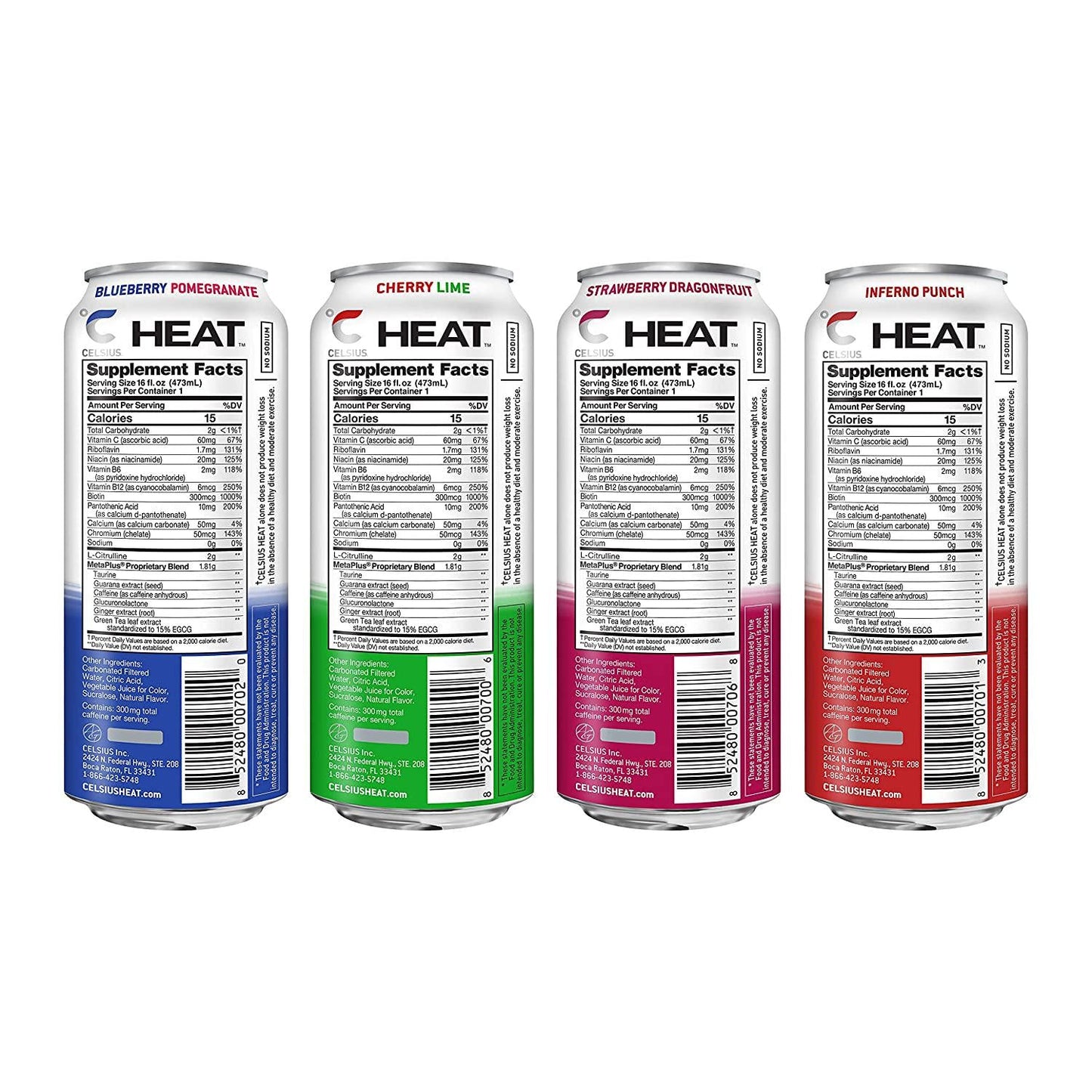 CELSIUS HEAT Performance Energy Drink 4-Flavor Variety Pack, ZERO Sugar, 16oz. Can, 12 Pack