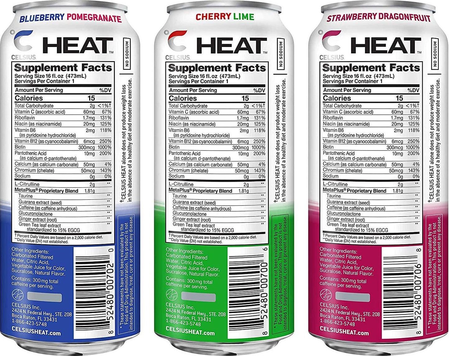 CELSIUS HEAT Performance Energy Drink 3-Flavor Variety Pack #1, ZERO Sugar, 16oz. Can, 12 Pack
