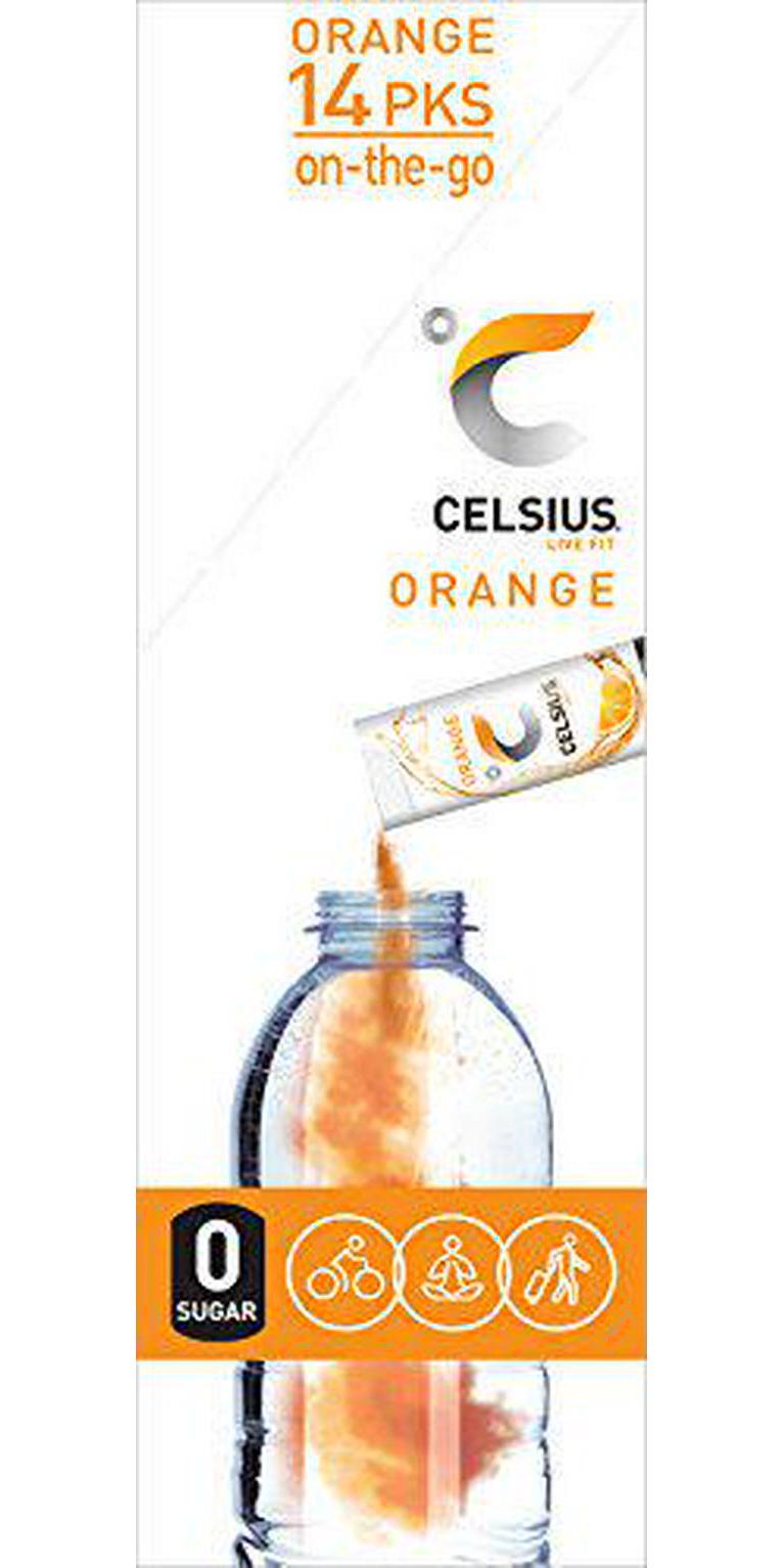 CELSIUS Orange On-the-Go Powder Stick Packs, Pack of 14