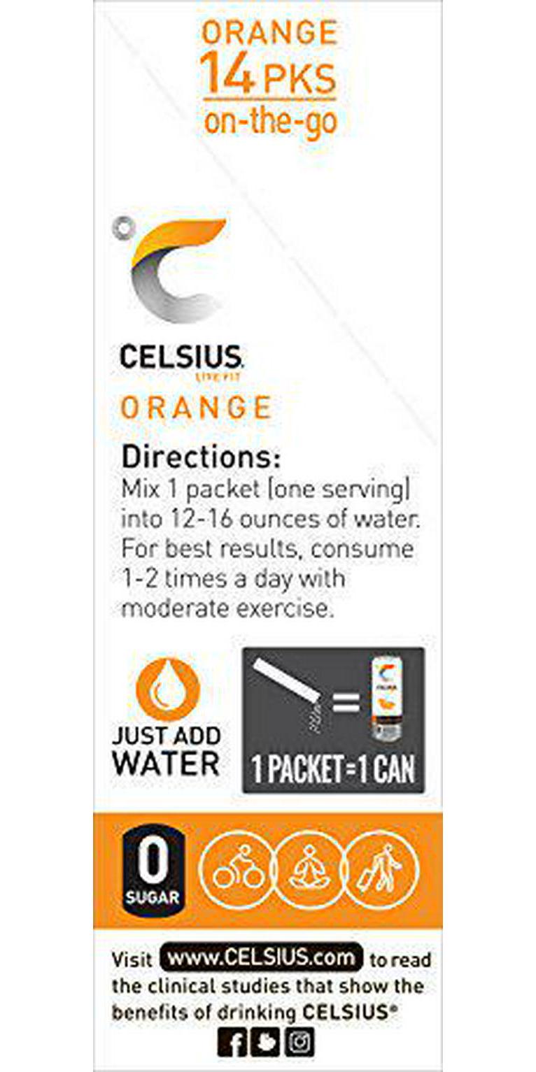 CELSIUS Orange On-the-Go Powder Stick Packs, Pack of 14
