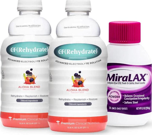 CF Nutrition CF(Colonoscopy Kit), Minimizes Discomfort and Ease The Colonoscopy Process, Includes 33.8 Fl Oz (Pack of 2) Electrolyte Rehydrate Solution, Aloha Blend and 8.3oz MiraLAX