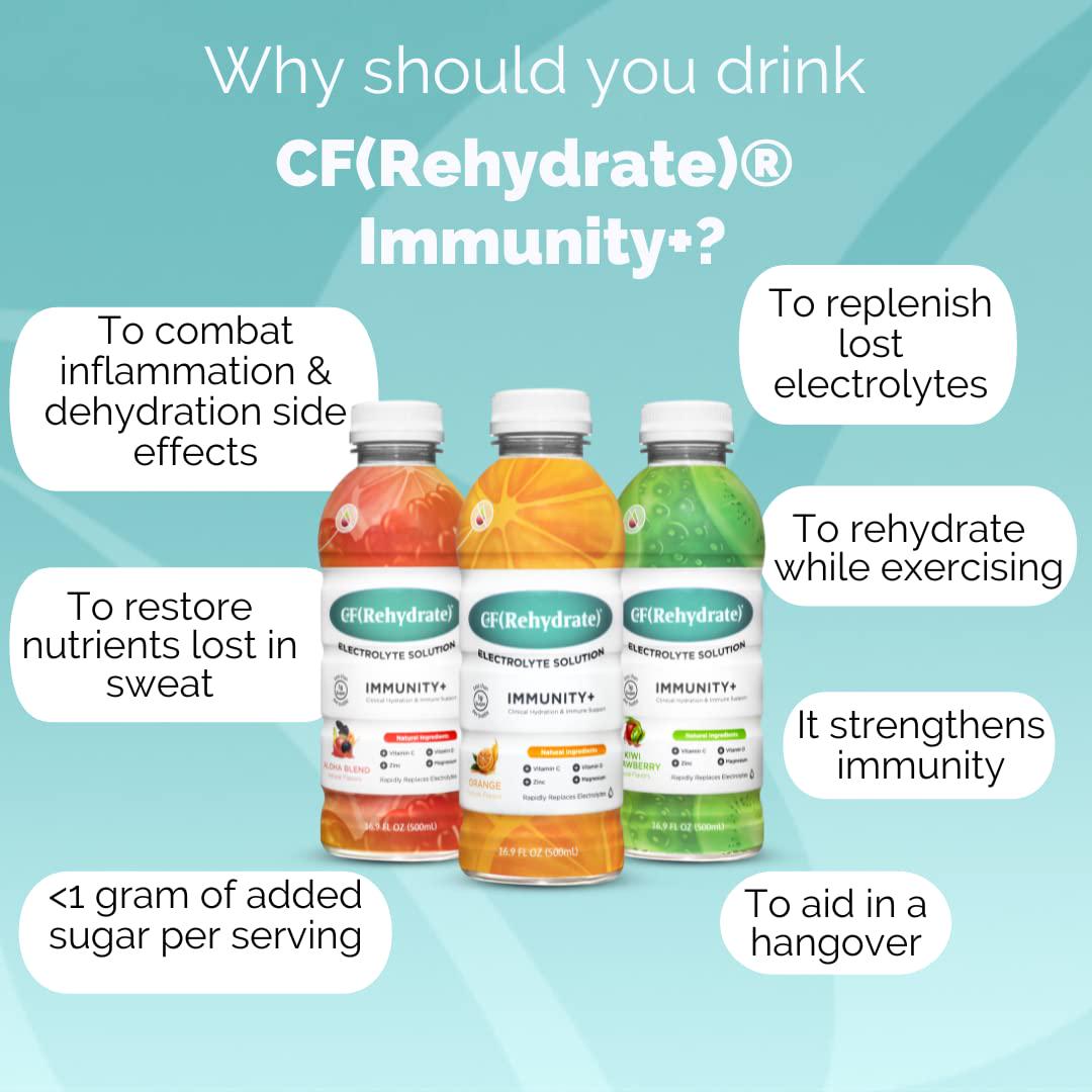 CF Nutrition CF(Rehydrate) Immunity+ Electrolyte Solution, Clinical Hydration and Immune System Support, Includes Zinc, Magnesium, Vitamin C, and Vitamin D, Orange, 16.9 Fl Oz (Pack of 2)