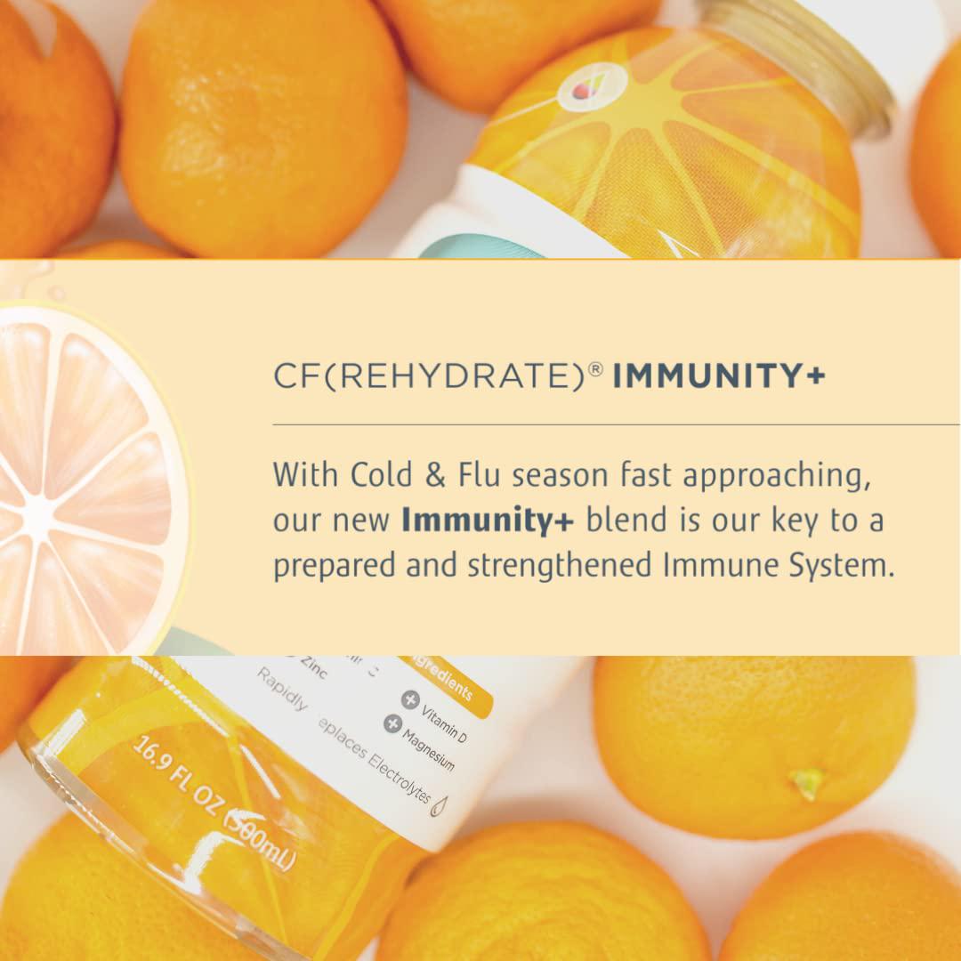 CF Nutrition CF(Rehydrate) Immunity+ Electrolyte Solution, Clinical Hydration and Immune System Support, Includes Zinc, Magnesium, Vitamin C, and Vitamin D, Orange, 16.9 Fl Oz (Pack of 2)